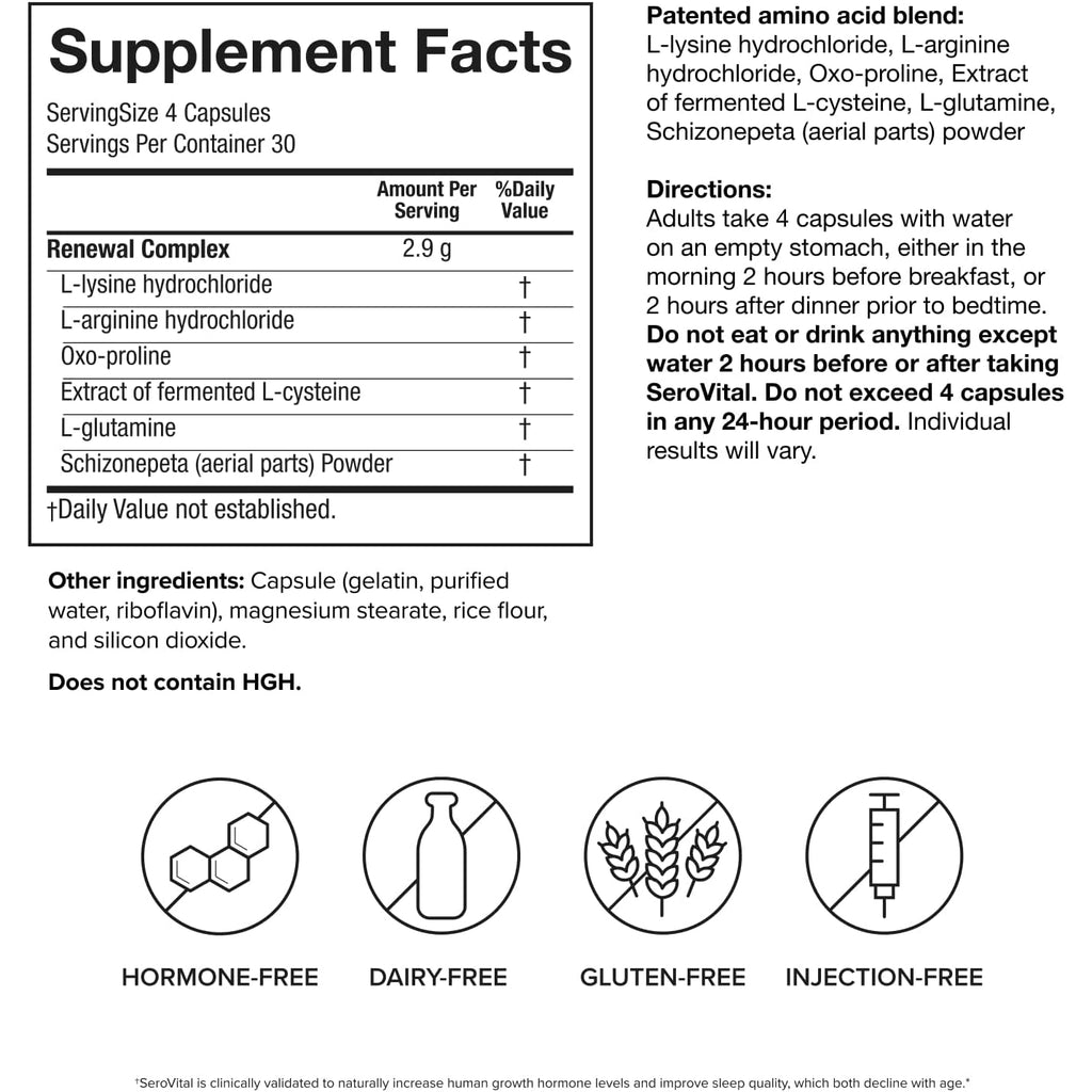Serovital Renewal Complex - anti Aging Supplements - Amino Acids - Peptides - Improved Energy and Immunity, Better Deeper Sleep, 30-Day Supply