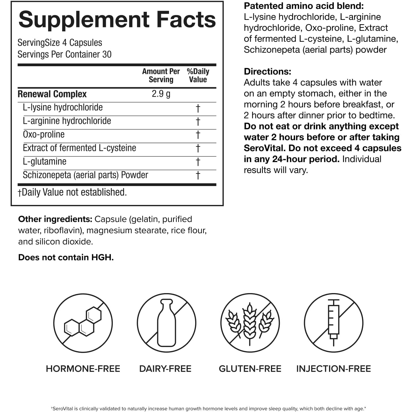 Serovital Renewal Complex - anti Aging Supplements - Amino Acids - Peptides - Improved Energy and Immunity, Better Deeper Sleep, 30-Day Supply