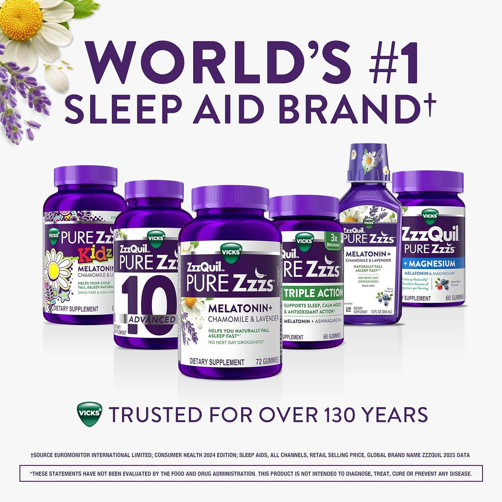 Zzzquil Pure Zzzs + Magnesium, Sleep Aid, Magnesium Citrate and Melatonin Gummies, Melatonin 2Mg, Sleep Aids for Adults, Mixed Berry Flavored, 60 Sleep Gummies