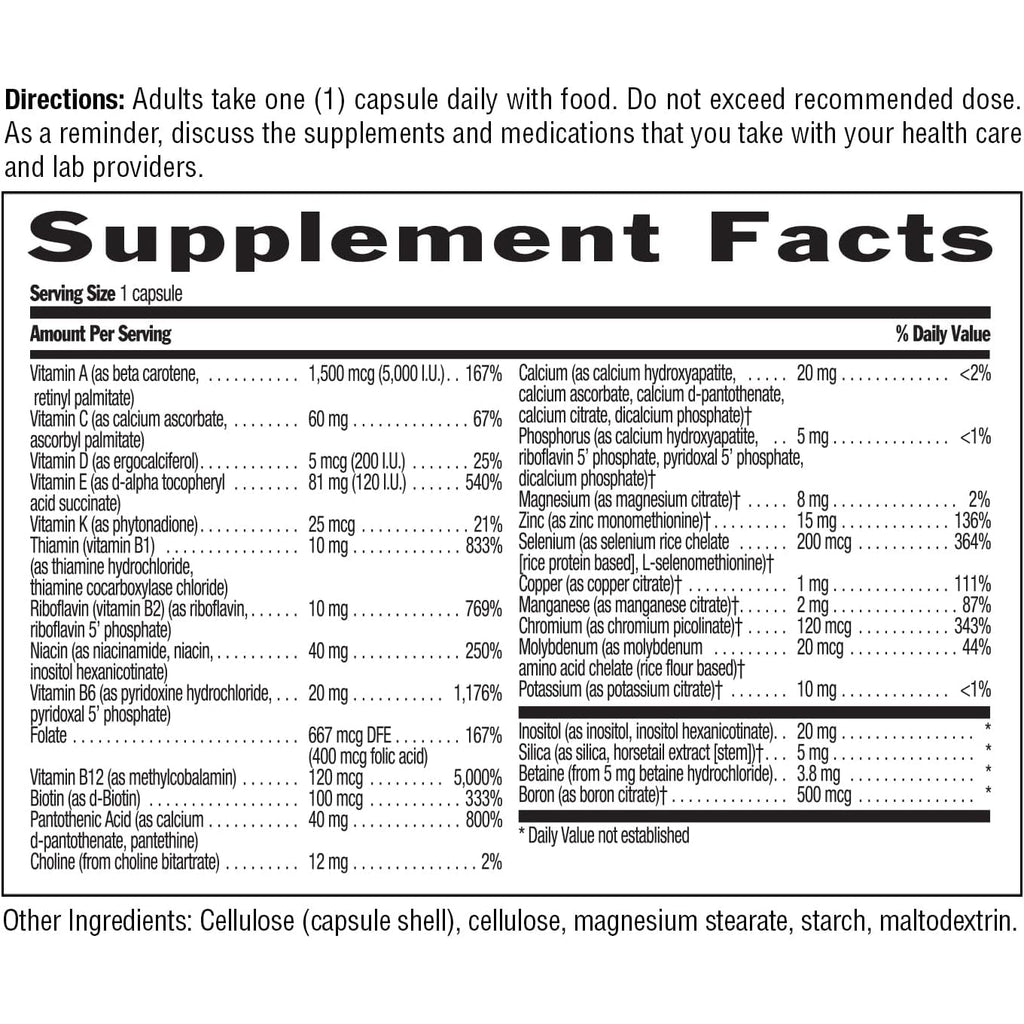 Country Life Daily Total One Multivitamin, Iron Free Once a Day Multivitamin & Multimineral Complex, Vitamins A, C, D, Including Coenzyme B-Vitamins, Supports Energy Metabolism, 60 Vegan Capsules