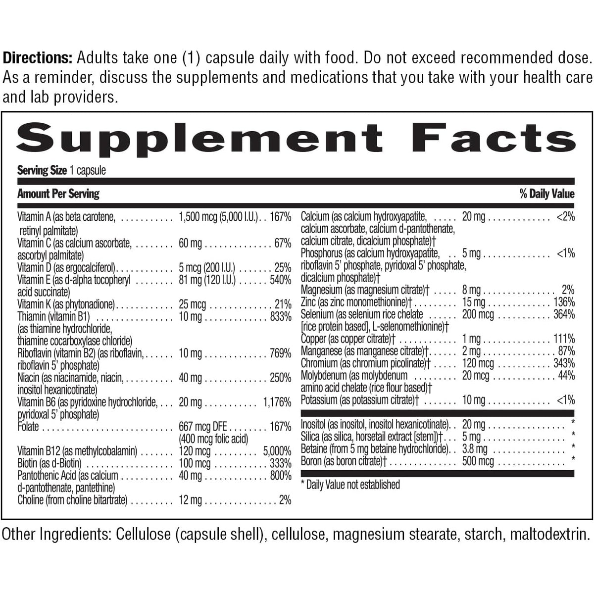 Country Life Daily Total One Multivitamin, Iron Free Once a Day Multivitamin & Multimineral Complex, Vitamins A, C, D, Including Coenzyme B-Vitamins, Supports Energy Metabolism, 60 Vegan Capsules
