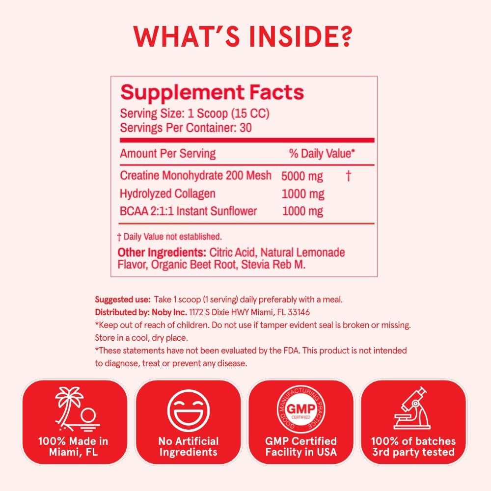 Peach Perfect Creatine for Women – Micronized Creatine Monohydrate Powder with BCAA & Collagen for Glute Strength Support, Boosts Energy, Focus, Strength, and Endurance – Pink Lemonade, 30 Servings