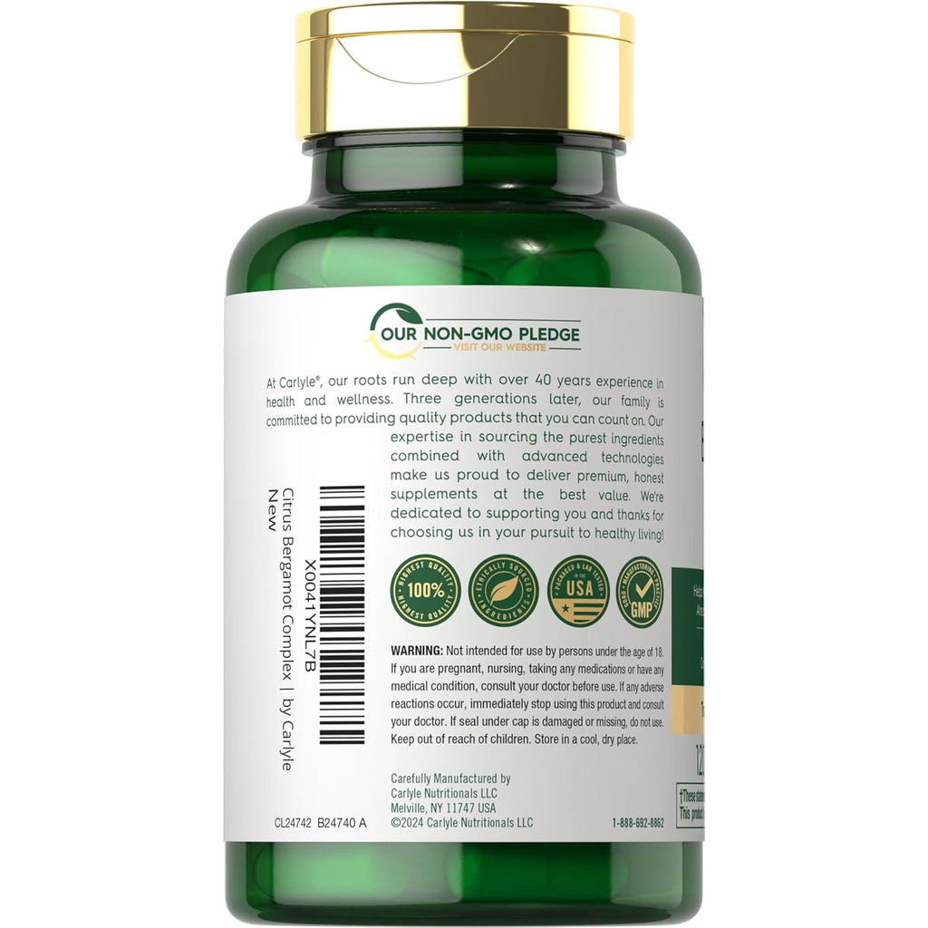 Carlyle Citrus Bergamot Supplement | Extract Complex | 120 Capsules | Non-Gmo, Gluten Free