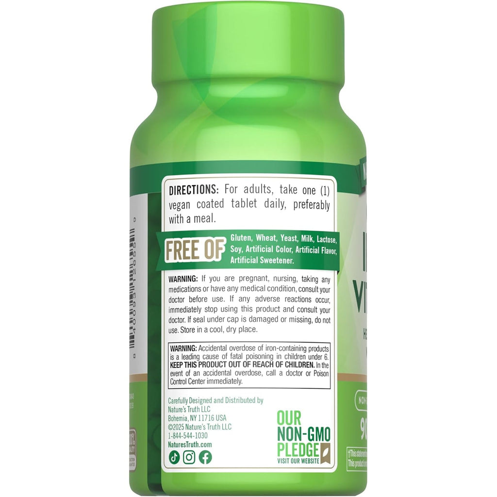 Nature'S Truth Iron plus Vitamin C Tablets | 65Mg of Iron | 90 Count | High Potency | Vegan, Non-Gmo & Gluten Free Supplement