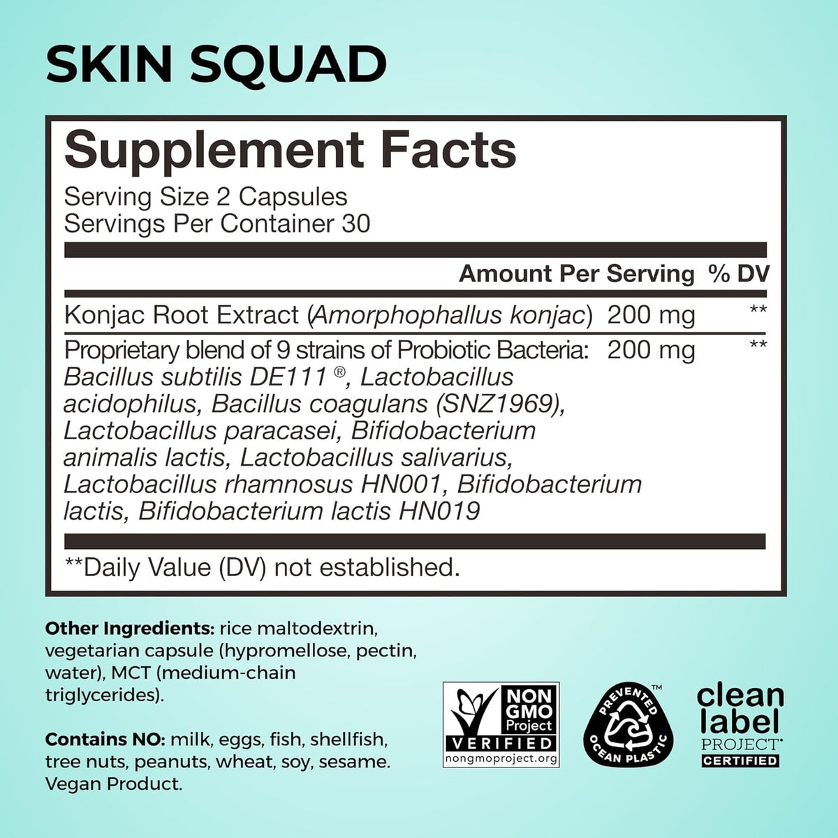 HUM Skin Squad Probiotics for Women and Men, Skin Care Supplement for Clear Complexion & Gut Health Support, Microbiome Prebiotic & Probiotic Supplement for Breakouts, Digestive Health, 60 Capsules