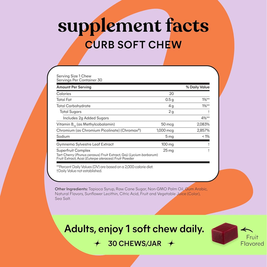 Lemme Curb Cravings Soft Chews - Manage Appetite, Support Metabolism & Lean Body W/Clinically Studied Chromium, Gymnema & B12 for Healthy Weight Management, Mixed Berry