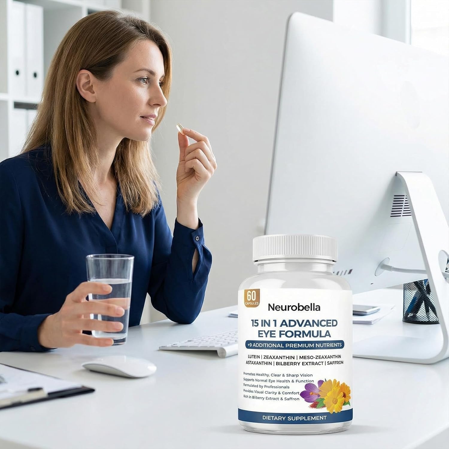 15-In-1 Advanced Eye Formula, Eye Support Formula for Daily Comfort with Lutein, Zinc, Luteolin, 60 Capsules