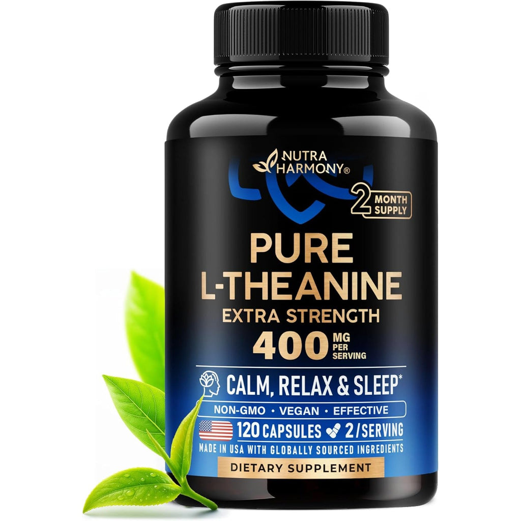 L Theanine 400 Mg | L-Theanine Stress Relief | Extra Strength Supplement | Lab Tested | Relaxation, Sleep & Calm Support | for Men & Women | Plant Based, Non-Gmo & Gluten-Free | 120 Vegan Capsules