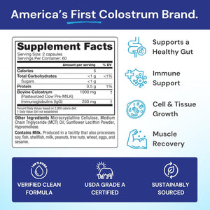 Symbiotics Colostrum Vegetable Capsules, 120 Count - Immune & Gut Support with Lactoferrin and Naturally Occurring Igg - Gluten Free, Rbst-Free - 120
