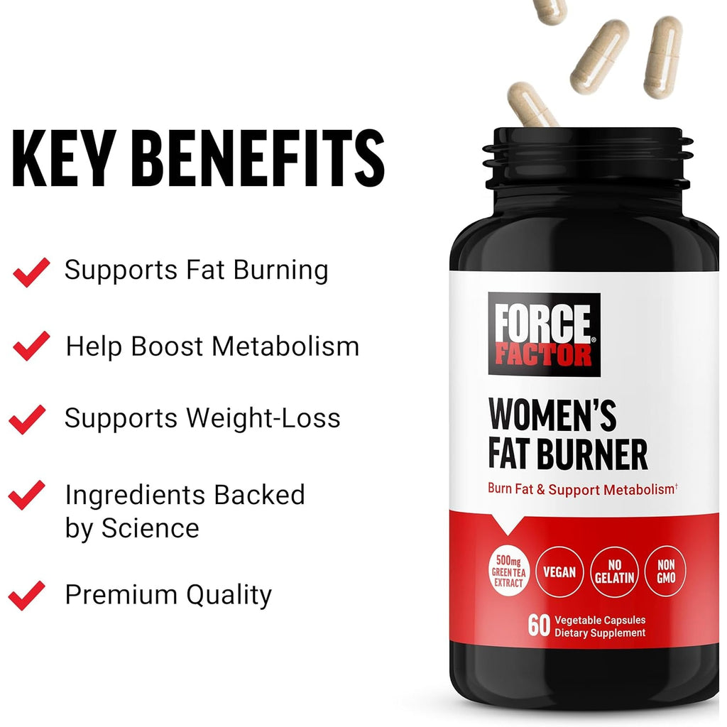 Force Factor Women’S Fat Burner, Metabolism Booster, and Weight-Loss Supplement Support, Green Tea Fat Burner Weight-Loss Pills to Help with Energy, Diet, and Exercise, Vegan, Non-Gmo, 60 Capsules