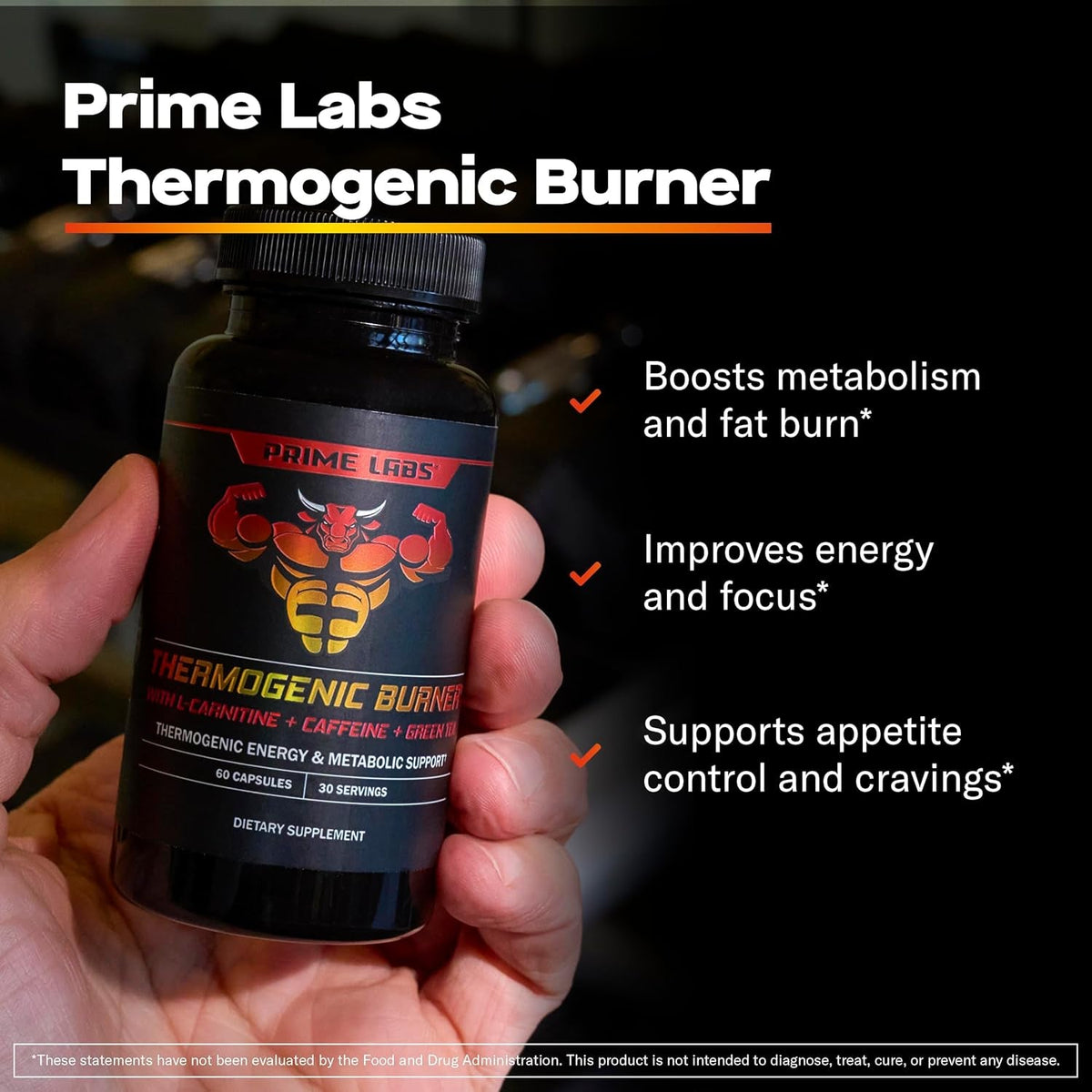 Prime Labs Thermogenic Fat Burner for Men - Weight Loss Supplement - with L-Carnitine, Caffeine, & Green Tea - Thermogenic Energy & Metabolic Support - Third-Party Tested, Made in the USA - 60 Count