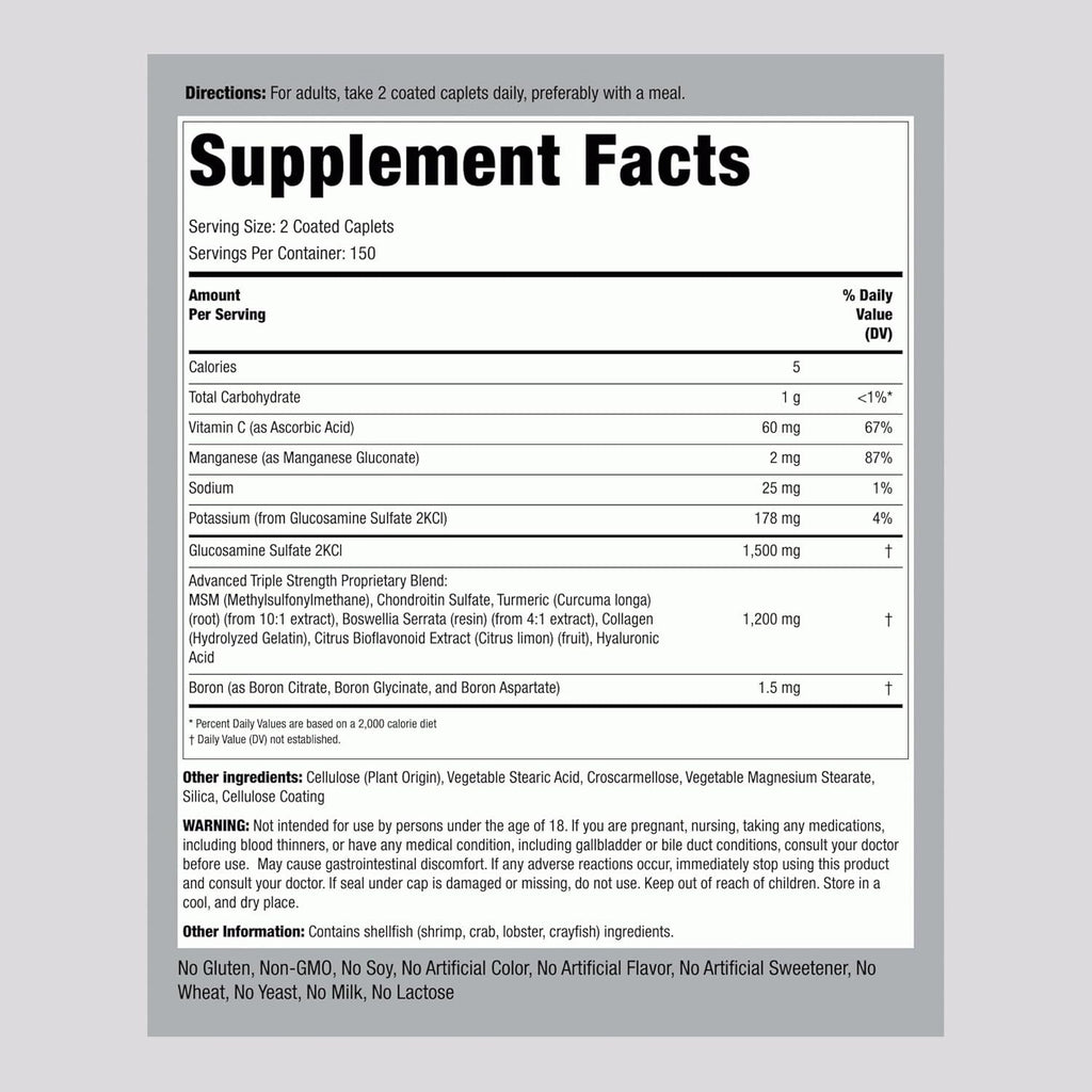 Piping Rock Glucosamine Chondroitin MSM Turmeric | 300 Caplets | Supplement for Women and Men | Advanced Triple Strength Complex | Non-Gmo & Gluten Free