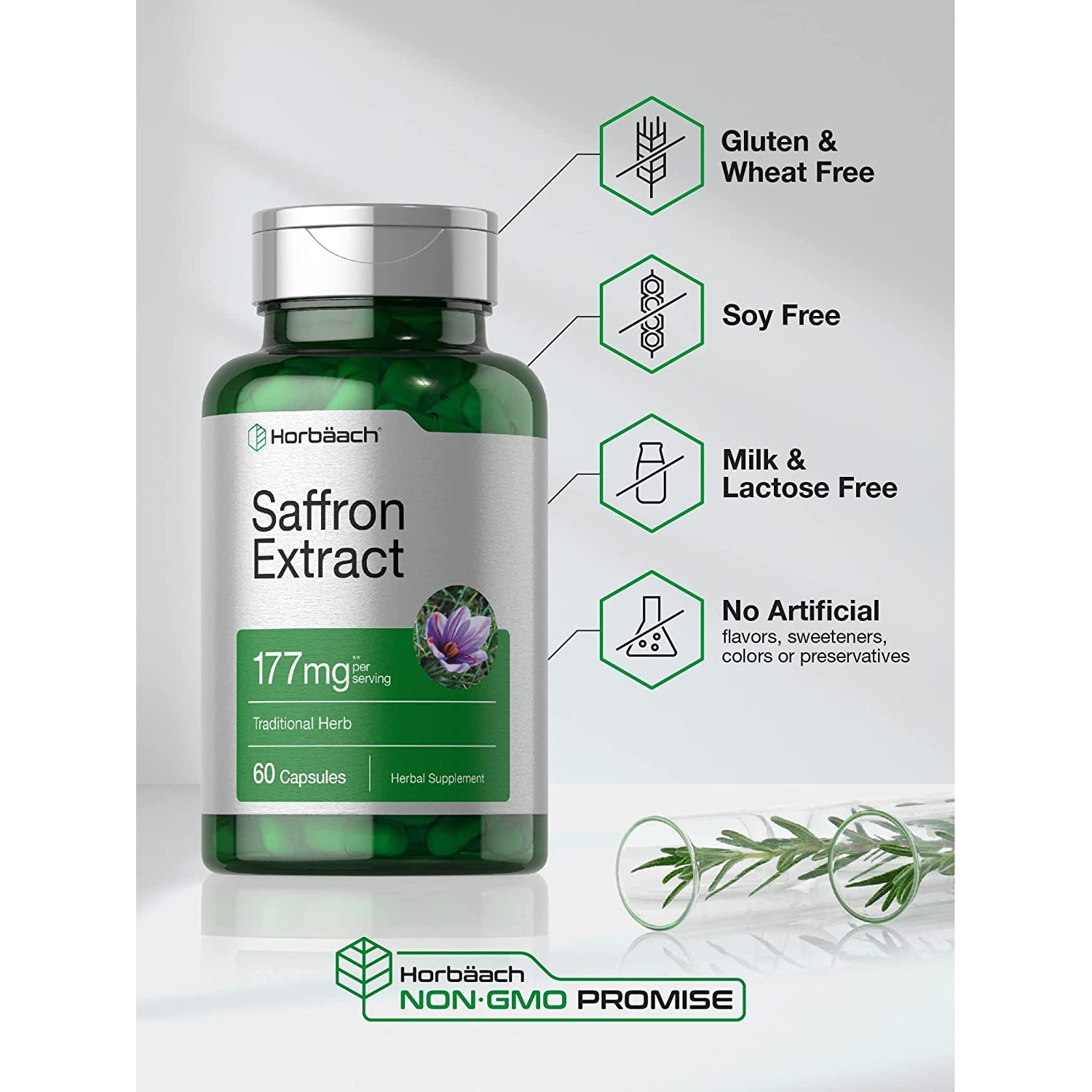 Horbäach Saffron Extract Capsules | 60 Pills | for Women and Men | Non-Gmo, Gluten Free Supplement