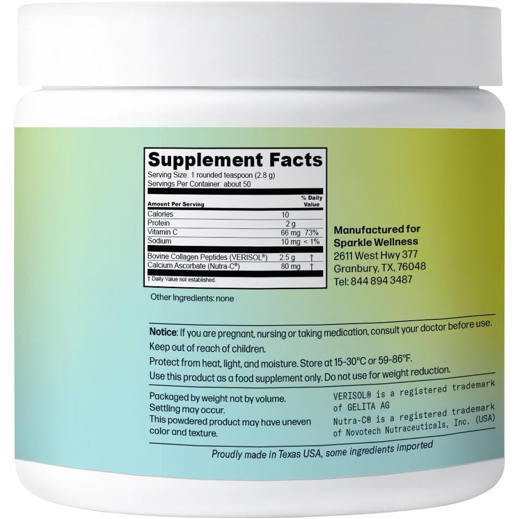 Sparkle Wellness VERISOL Bioactive Hydrolyzed Collagen Peptides | Collagen Powder Supplement with Vitamin C for Skin, Hair & Nail Health | Skin Boost (No Flavor) [50-Serves]