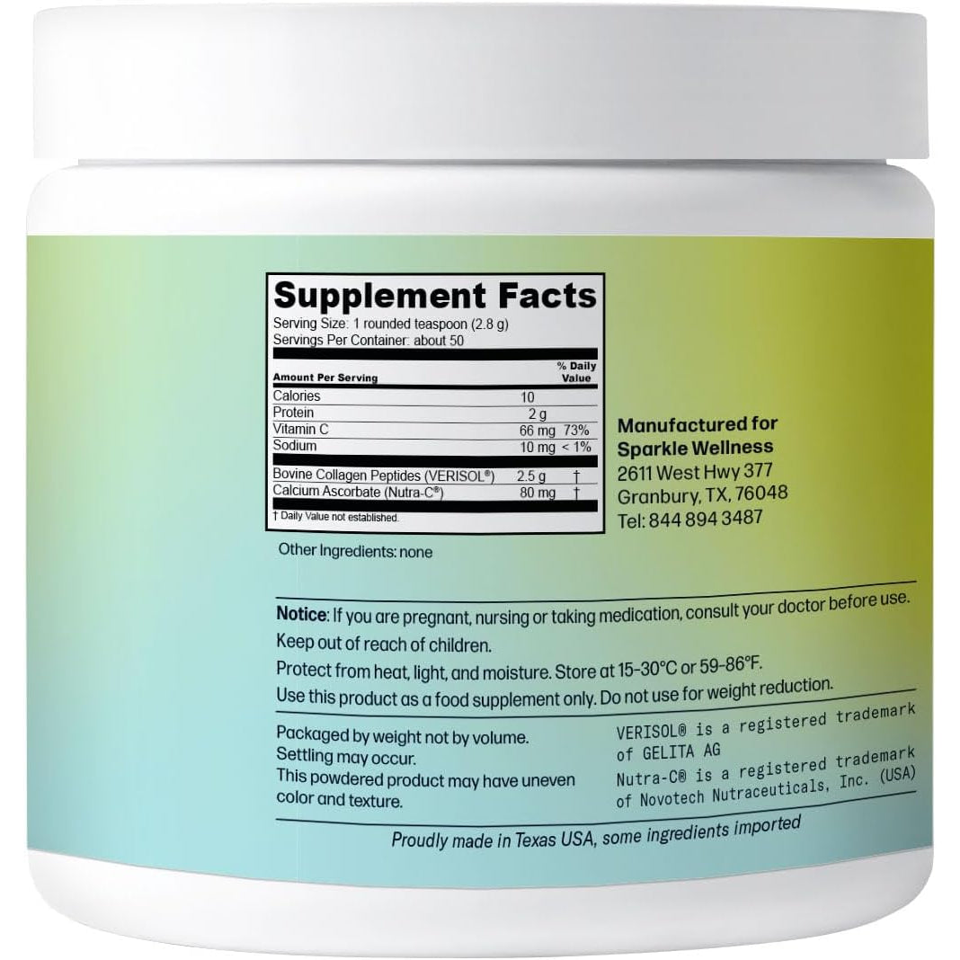 Sparkle Wellness VERISOL Bioactive Hydrolyzed Collagen Peptides | Collagen Powder Supplement with Vitamin C for Skin, Hair & Nail Health | Skin Boost (No Flavor) [50-Serves]