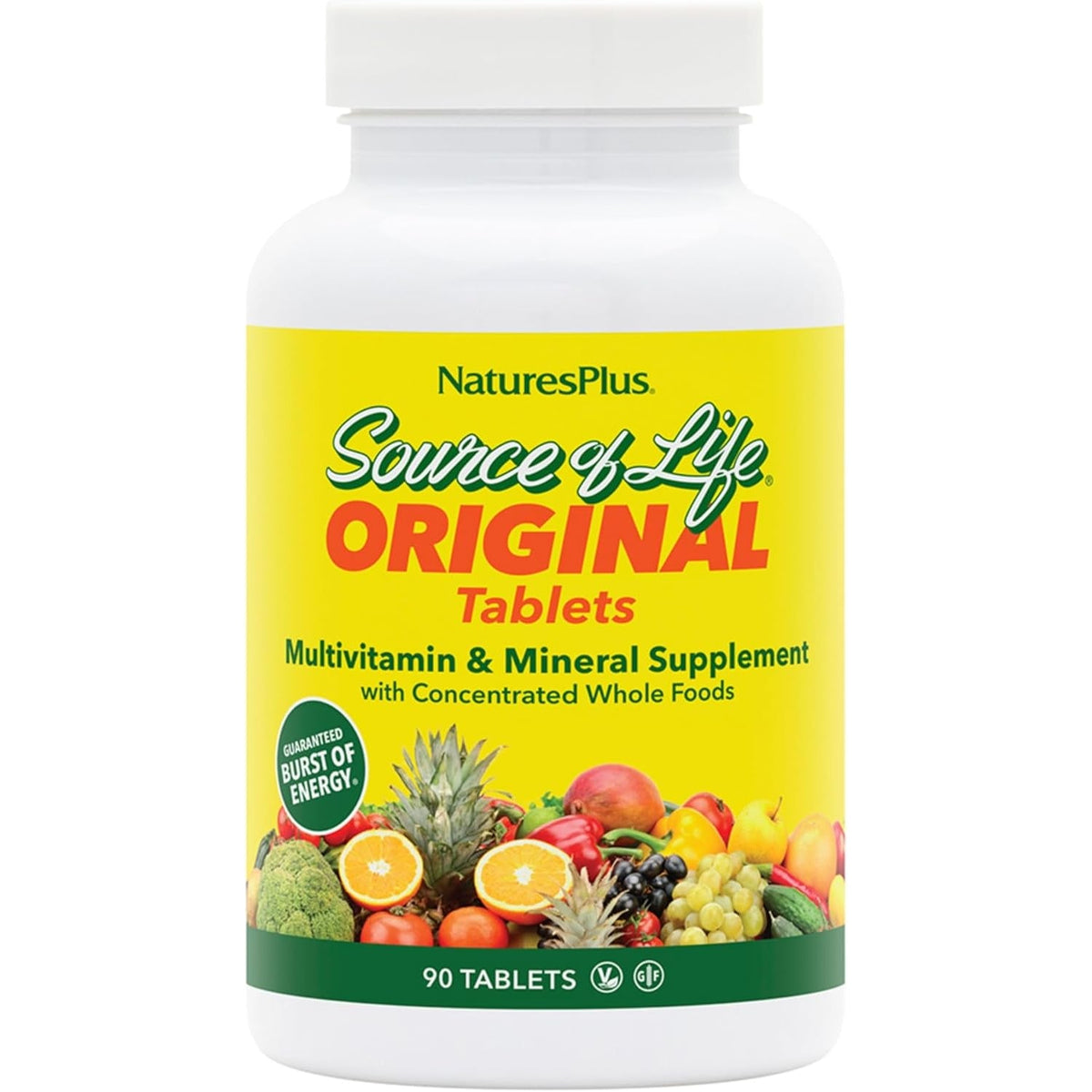 Naturesplus Source of Life - 90 Tablets - Multivitamin & Mineral Supplement with Concentrated Whole Foods - Gluten Free, Vegetarian - 30 Servings