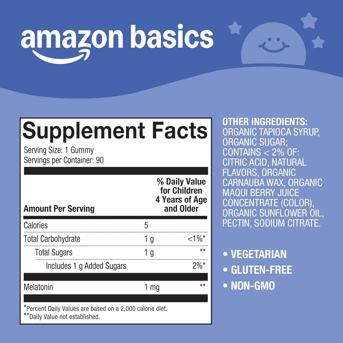 Amazon Basics Kids Melatonin 1 Mg Dietary Supplement Gummies 90 Count