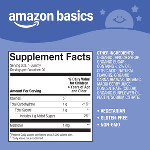 Amazon Basics Kids Melatonin 1 Mg Dietary Supplement Gummies 90 Count