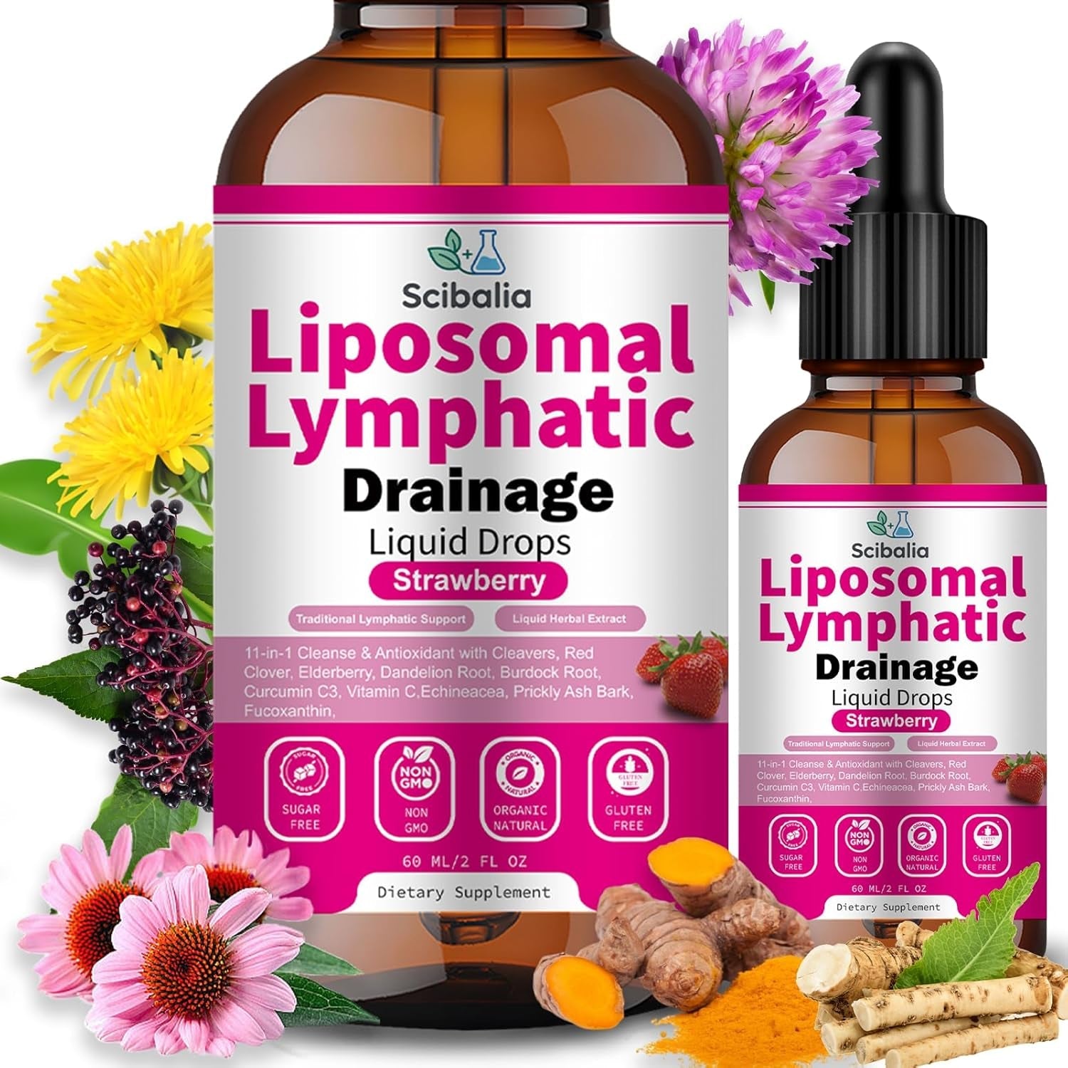 Liposomal Lymphatic Drainage Drops, 11-In-1 Organic Lymphatic Support with Red Clover Echinacea Elderberry Burdock Root for Lymph Cleanse Immune Support & Daily Detox Vegan Non-Gmo
