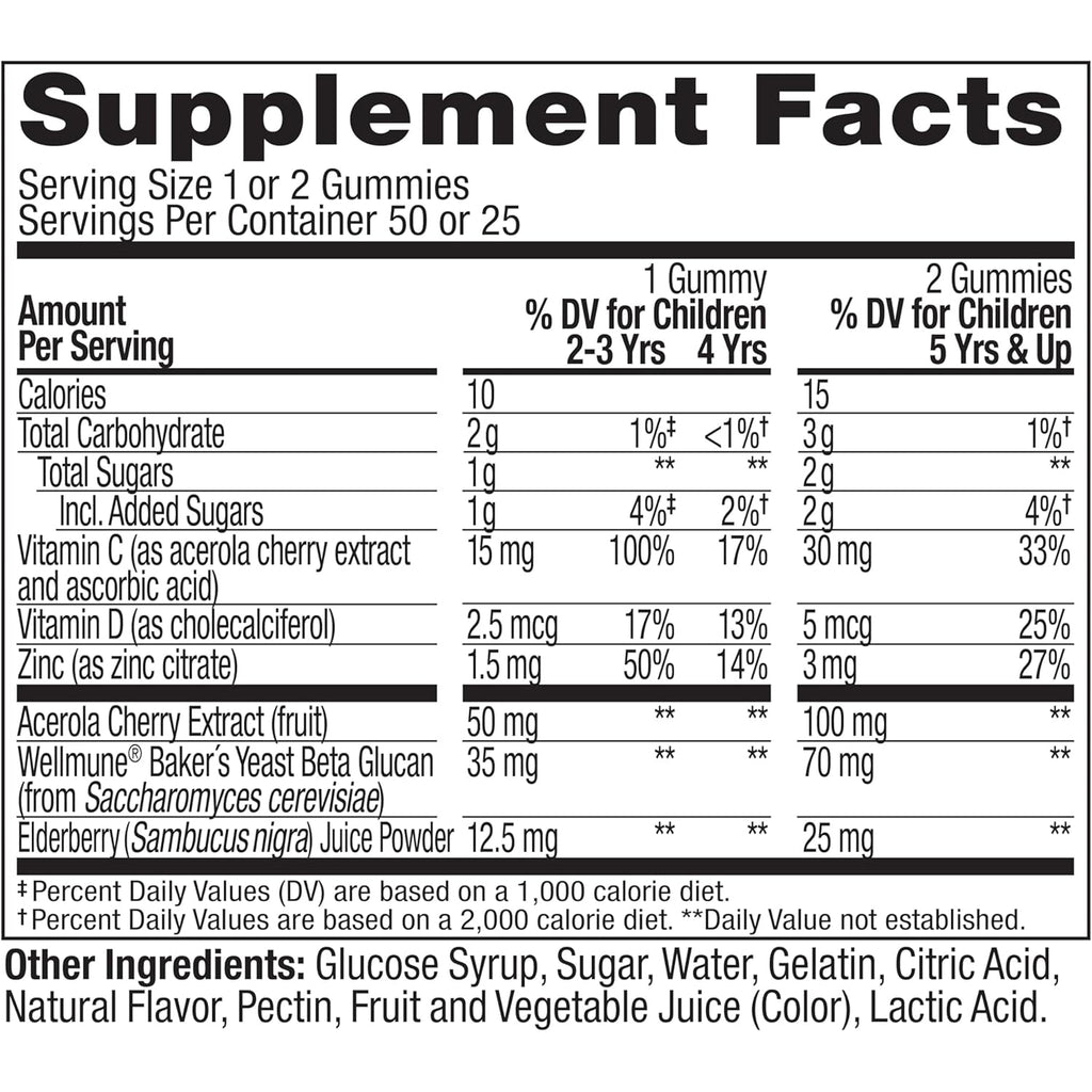 OLLY Kids Immunity Gummy, Immune Support, Wellmune, Elderberry, Vitamin C, Zinc, Chewable Supplement, Cherry - 50 Count