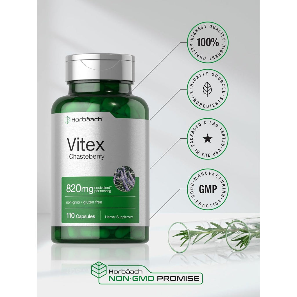 Horbäach Vitex Berry | 110 Capsules | Chasteberry Supplement for Women | Agnus-Castus Fruit | Non-Gmo, Gluten Free