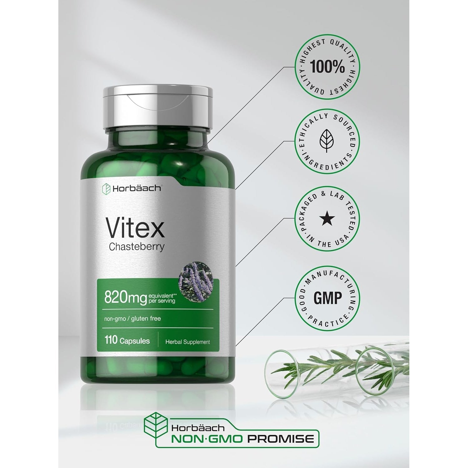 Horbäach Vitex Berry | 110 Capsules | Chasteberry Supplement for Women | Agnus-Castus Fruit | Non-Gmo, Gluten Free