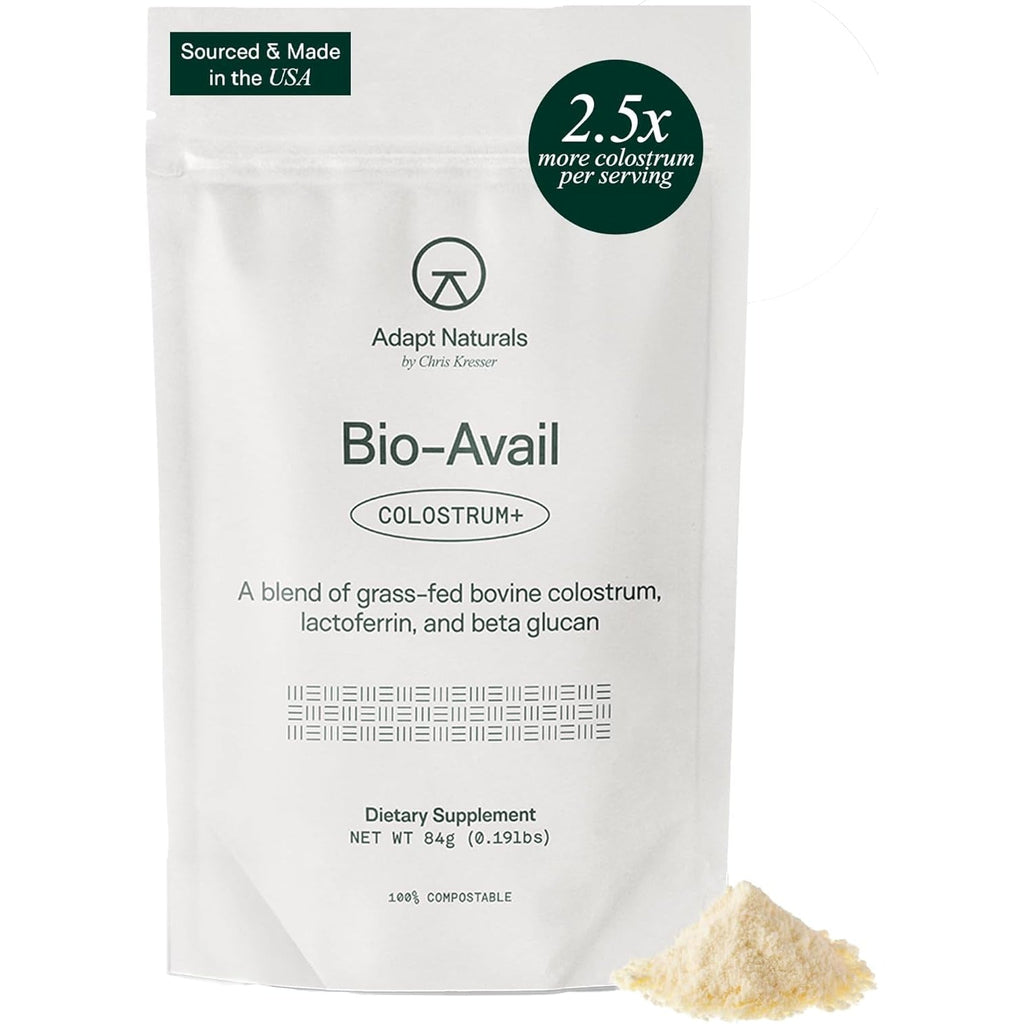 Adapt Naturals Colostrum Supplement with Lactoferrin & Beta-Glucan, Bio-Avail Grass Fed Bovine Colostrum Powder for Gut Health, Immune Support & Vitality | Non-Gmo, 2500Mg, Unflavored - 30 Days Supply