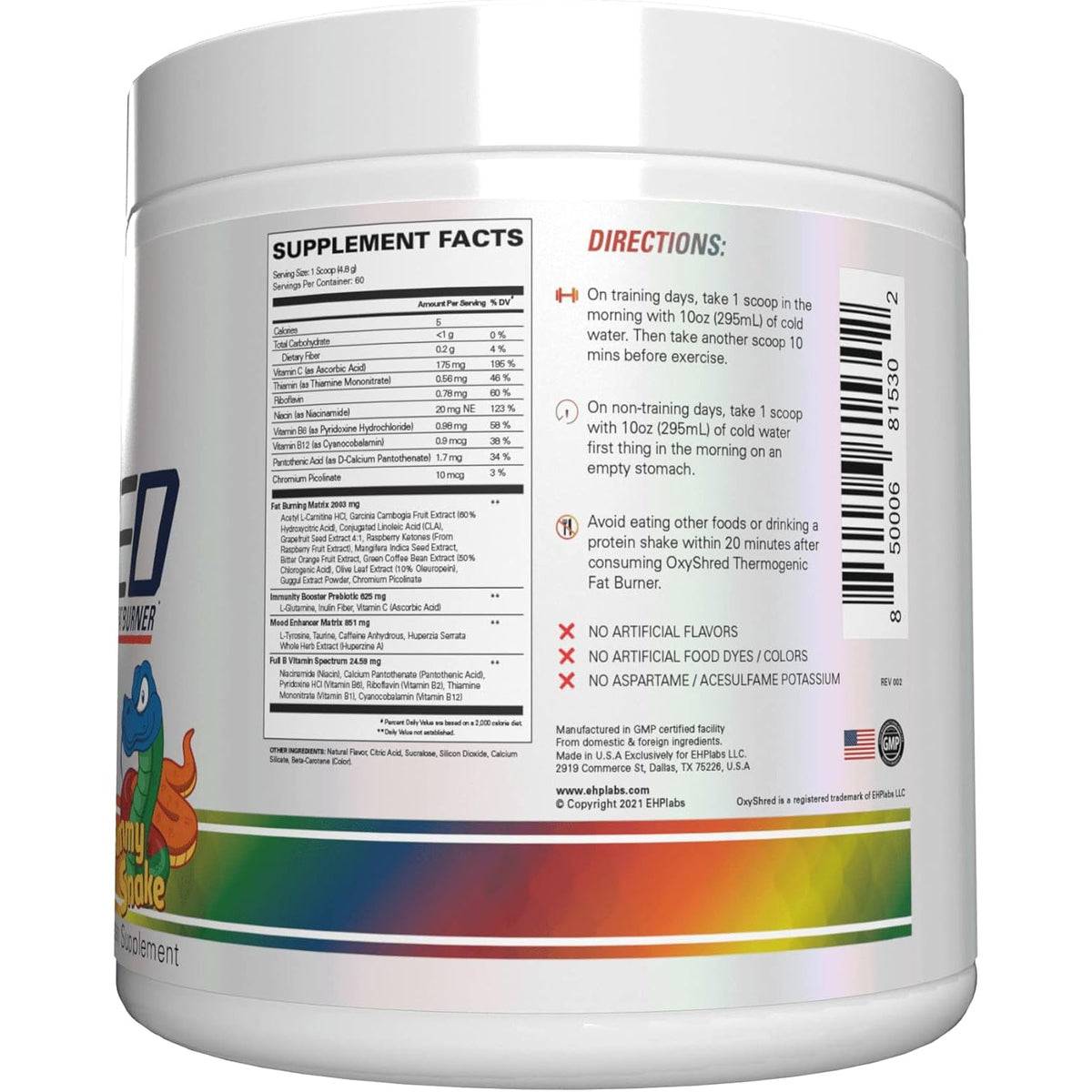 EHP LABS Oxyshred Pre Workout Powder - Preworkout Powder with L Glutamine & Acetyl L Carnitine, Energy Boost Drink - Gummy Snake, 60 Servings