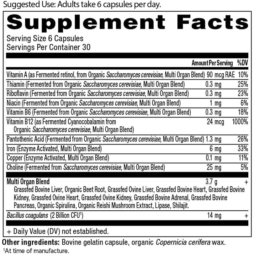 Ancient Nutrition Organ Supplements, Grass-Fed and Wild Organ Complex Capsules, Liver, Heart, Kidney Supports Organ, Cognitive, and Immune System Health, 180 Ct
