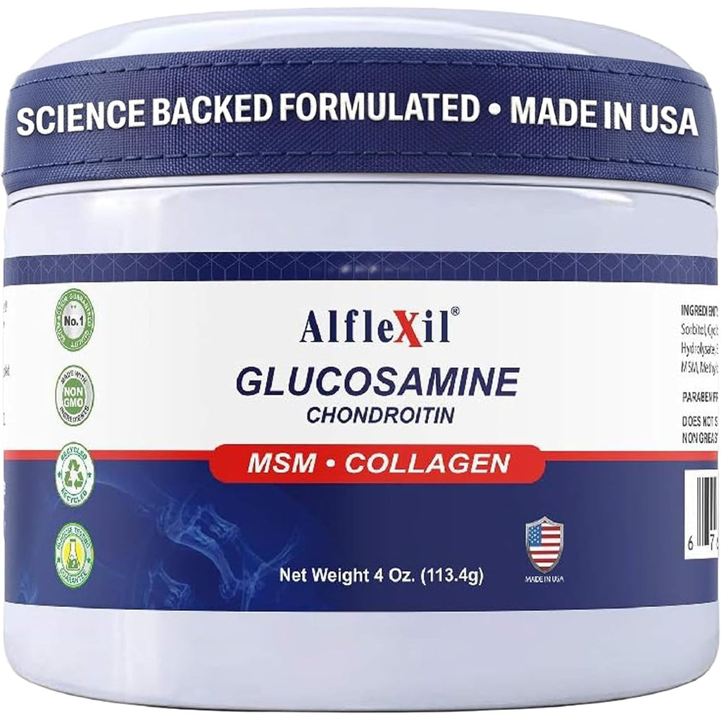 Glucosamine plus Chondroitin Cream with MSM & Collagen, Supports Healthy Joints, Joint & Muscle Pain Relief, Improves Mobility, Fast Absorption, and Moisturizes Skin, 4 Oz.