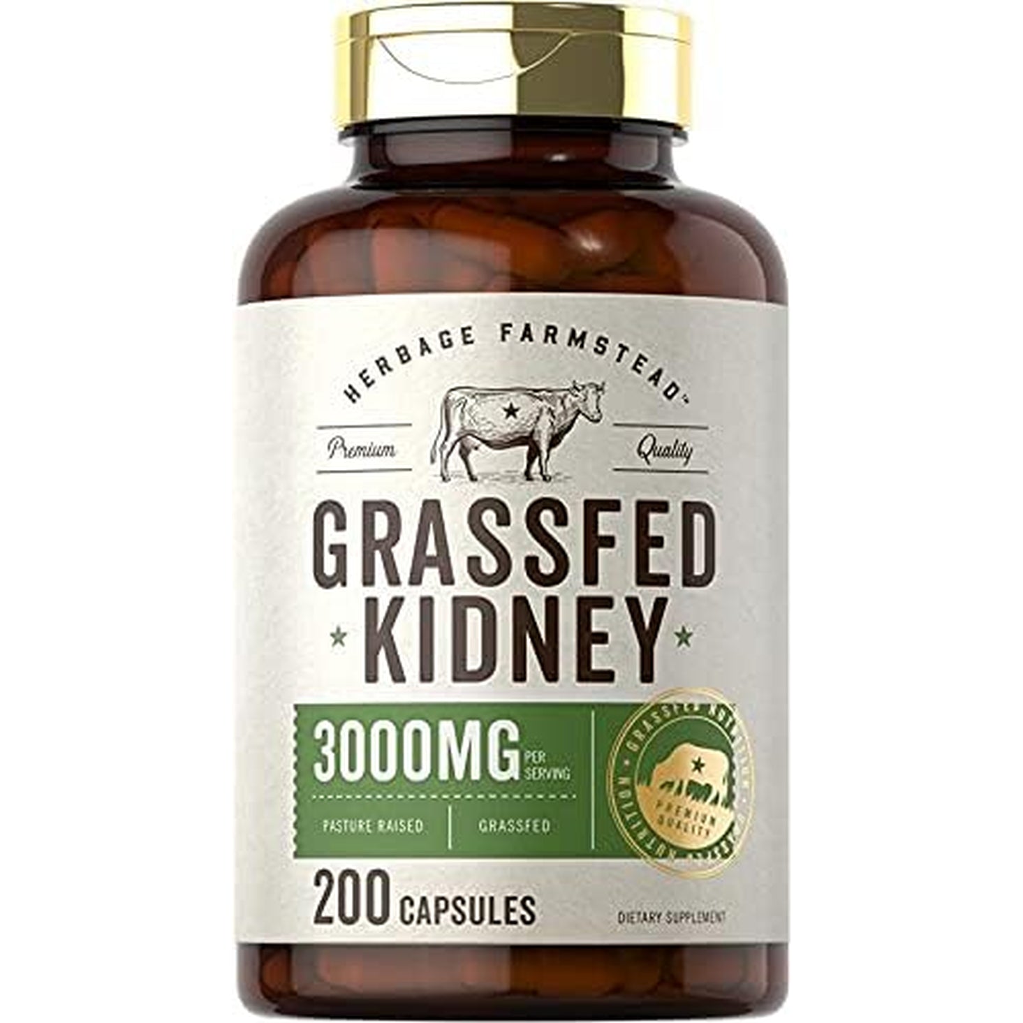 Carlyle Grass Fed Beef Kidney Supplement | 200 Capsules | 3000Mg | Pasture Raised Desiccated Bovine Supplement | Hormone and Pesticide Free | Non-Gmo, Gluten Free | by Herbage Farmstead