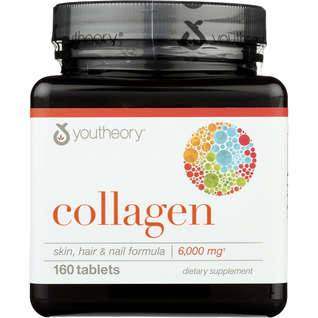 Youtheory Advanced Collagen with Vitamin C - 6,000 Mg Hydrolyzed Collagen Peptides & Amino Acids - Hair, Nails, Joints & Bones Support - 160 Tablets (26-Day Supply)*