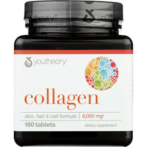 Youtheory Advanced Collagen with Vitamin C - 6,000 Mg Hydrolyzed Collagen Peptides & Amino Acids - Hair, Nails, Joints & Bones Support - 160 Tablets (26-Day Supply)*