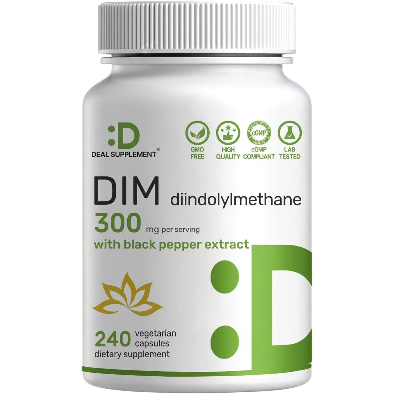 DIM Supplement 300Mg with Black Pepper, 240 Vegetarian Caps, 4 Months Supply | 2-In-1 Dim Supplement for Women & Men | Diindolylmethane plus Black Pepper Extract for Enhanced Absorption*