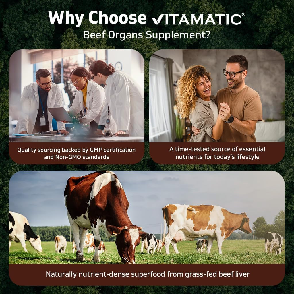 Vitamatic Grass-Fed Beef Bone & Marrow 180 Capsules – Freeze-Dried, Non-Gmo, Bovine Liver Supplement – Pasture-Raised, Glandular-Based Formula