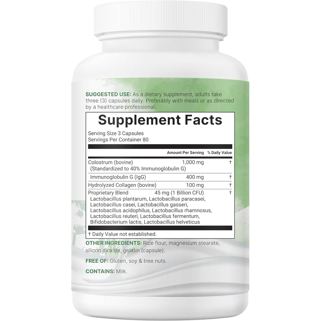 Micro Ingredients Bovine Colostrum 1,000 Mg per Serving, 240 Capsules | 40% Igg with Collagen & Probiotics | Colostrum Supplement with 10 Probiotic Strains | Non-Gmo, Gluten Free