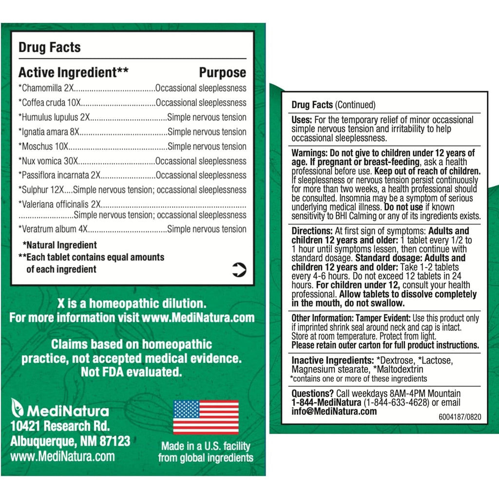Medinatura BHI Calming Support Tablets – Natural, Plant-Based Support for Simple Nervous Tension, Irritability & Sleeplessness – Relaxation & Nighttime Support – 100 Count