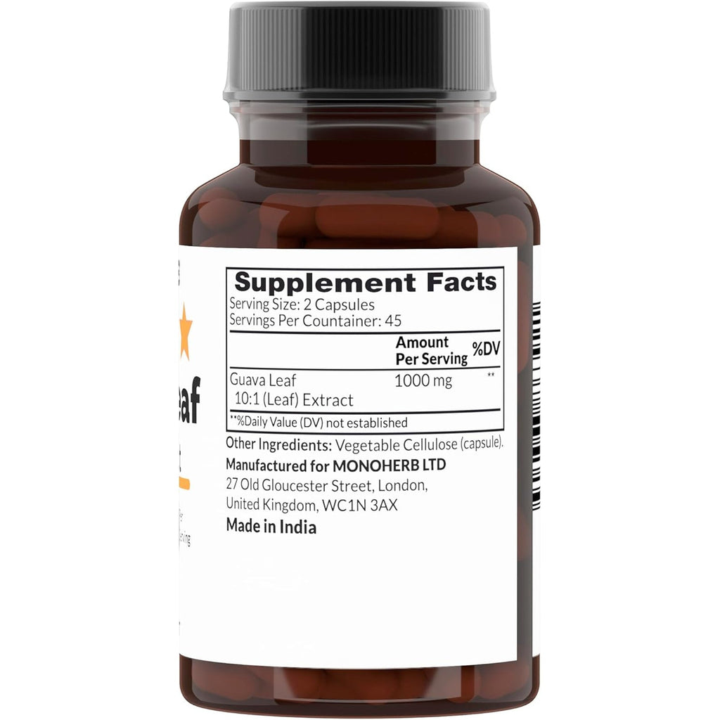MONOHERB Guava Leaf 10:1 Extract 1000 Mg - 90 Capsules.
