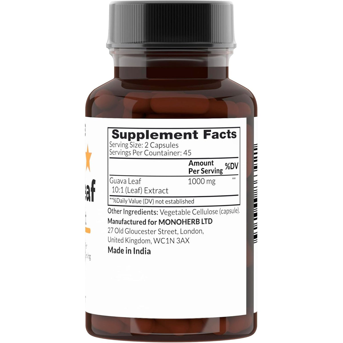 MONOHERB Guava Leaf 10:1 Extract 1000 Mg - 90 Capsules.