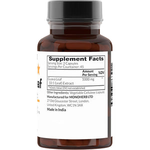 MONOHERB Guava Leaf 10:1 Extract 1000 Mg - 90 Capsules.