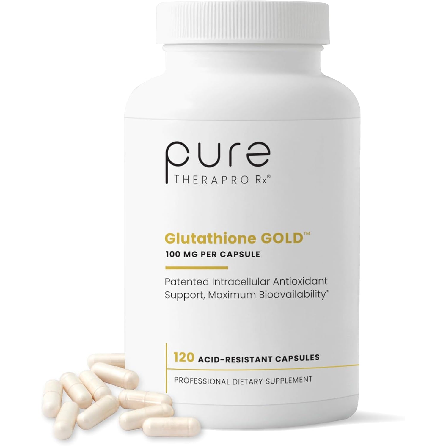Pure Therapro Rx S-Acetyl Glutathione Gold 100Mg, Made in USA - 4 Month Supply | Acid Resistant Capsules | Patented Acetylated Form of Glutathione | Zero Fillers, Pharmaceutical Grade, Non GMO