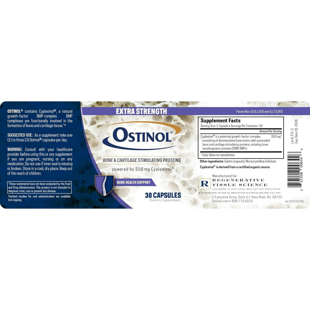 Zycal Bioceuticals Ostinol(Tm) 350 Bone & Joint Supplement with 350Mg of Cyplexinol® Bio-Active Protein Complex - for Moderate Bone Loss & Moderate Joint Disfunction - 30 Ct Capsules