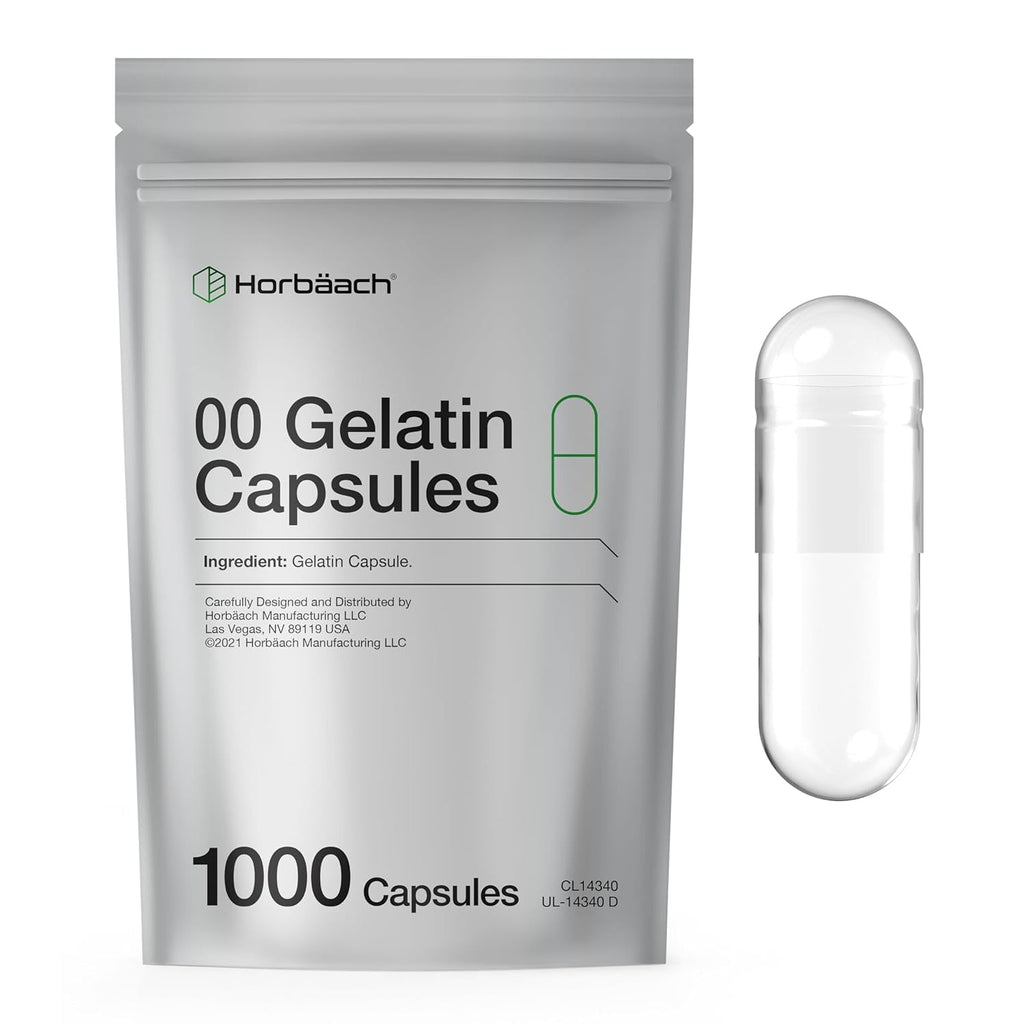 Empty Capsules Size 00 | 1000 Clear Gelatin Capsules | Resealable Bag | Non-Gmo, Gluten Free | by Horbaach