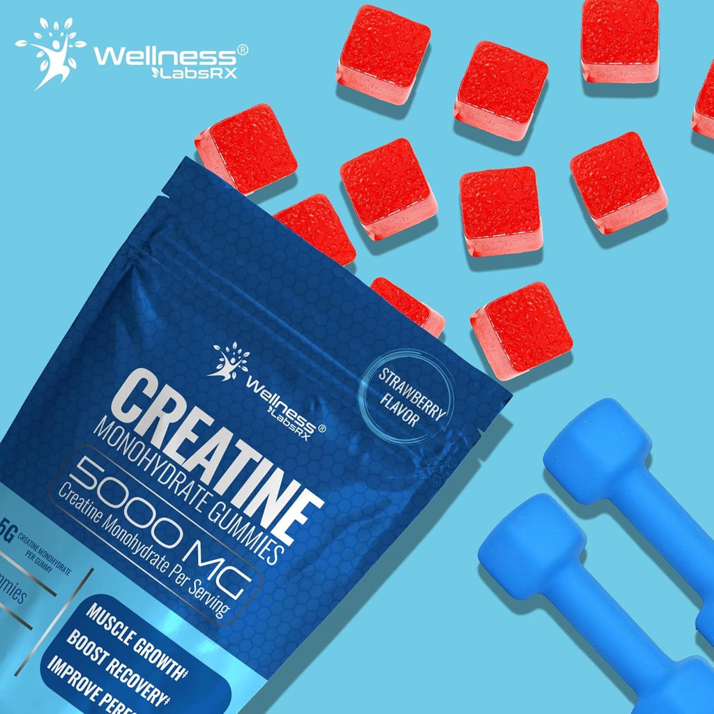Creatine Gummies 5000Mg, 30 Servings Creatine Monohydrate Gummies - Third-Party Tested Creatine for Women, Strawberry Flavor Creatine for Men, Muscle Growth, Strength, and Recovery - Pack of 1
