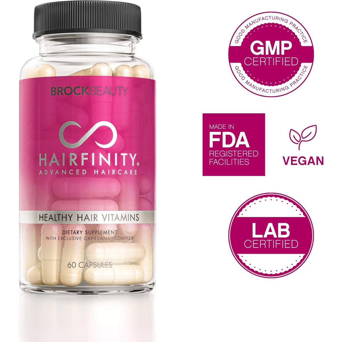 Hairfinity Hair Vitamins - Scientifically Formulated with Biotin, Amino Acids, and a Vitamin Supplement That Helps Support Hair Growth - Vegan - 60 Veggie Capsules (1 Month Supply)