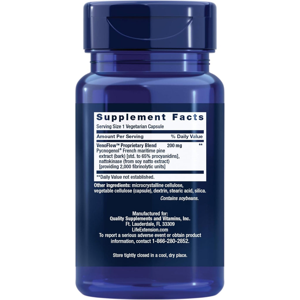 Life Extension Venoflow™, Nattokinase Enzyme, French Maritime Pine Bark Extract, Supports Healthy Vascular Function, Arm and Leg Circulation, Gluten Free, Non-Gmo, Vegetarian, 1-Daily, 30 Capsules