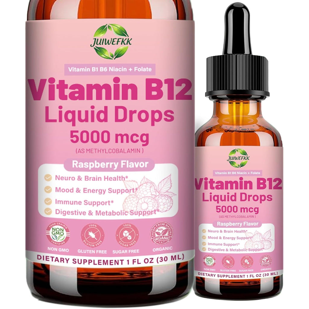Liquid Vitamin B12 Drops 5000 Mcg - Extra Strength B12 Methylcobalamin with B1 B6 B3 Folate Niacin - Fast Absorption Sublingual B-12 Drops for Energy Metabolism & Brain Function, Vegan B Complex