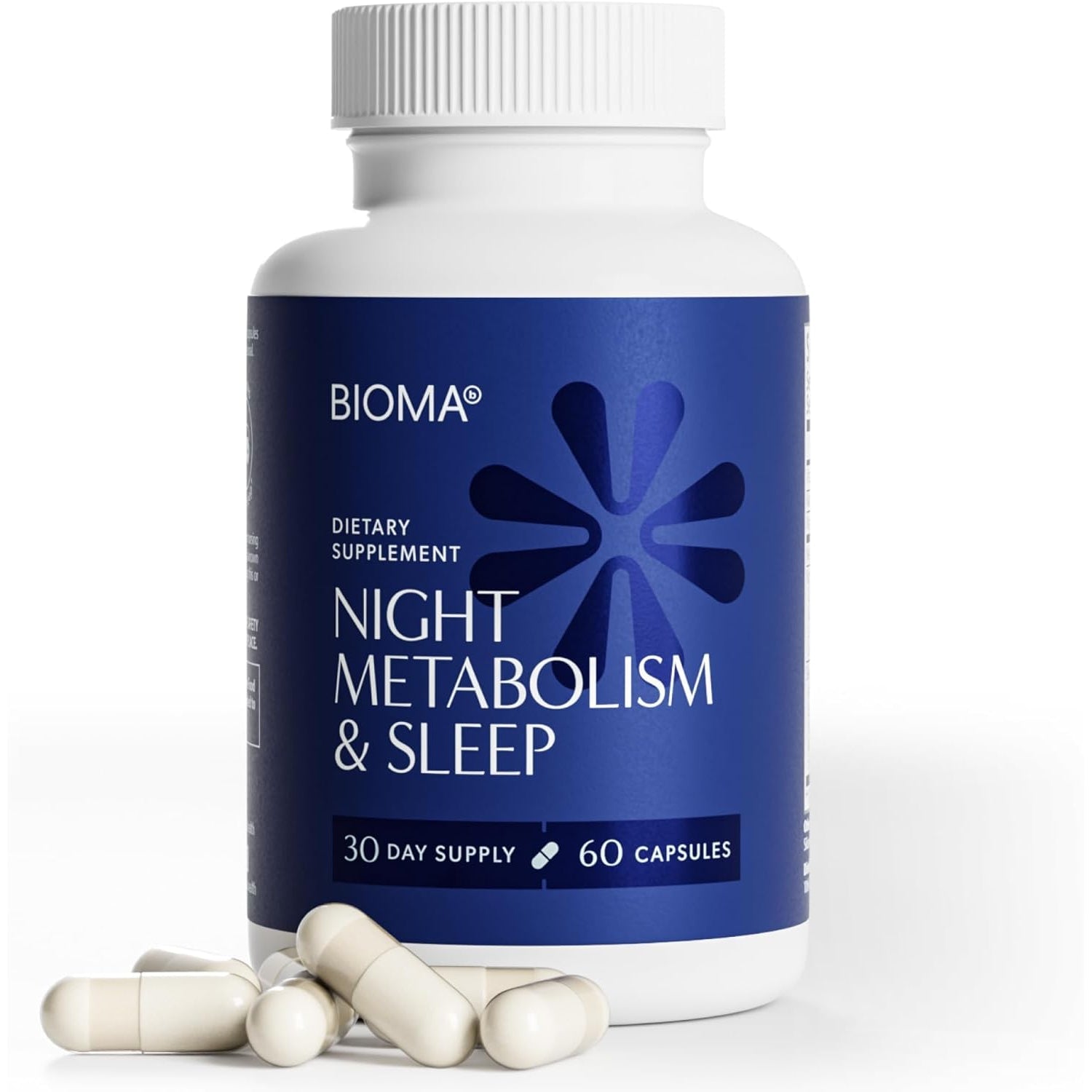 BIOMA Night Metabolism & Sleep - Supports Digestion, Energy Metabolism & Restful Sleep with Melatonin, Vitamin D, Magnesium & More - 60 Capsules (30-Day Supply)