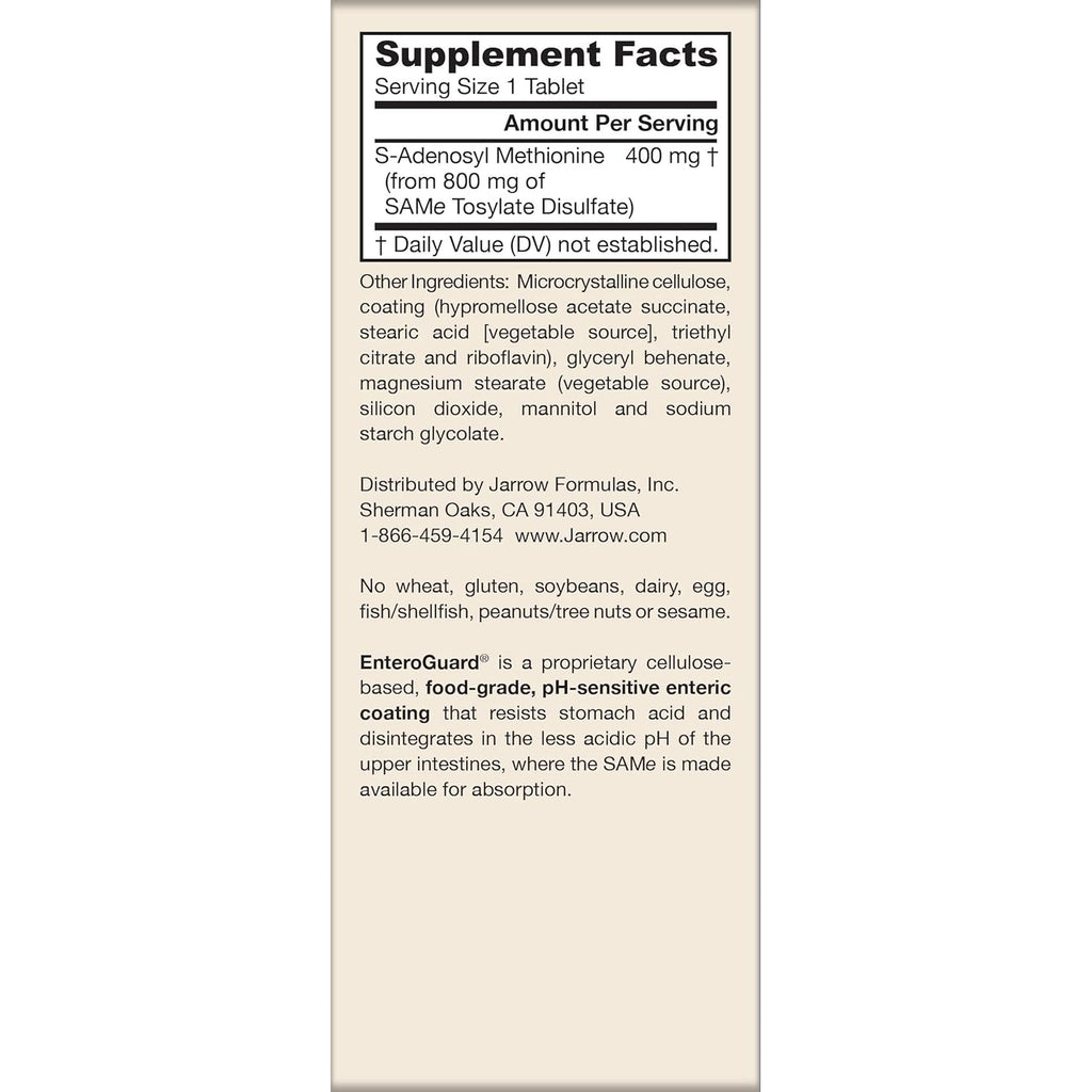 Jarrow Formulas Same Supplement 400 Mg - 60 Tablets - High Concentration of Active S,S Form - Supports Joint Health, Liver Function, Brain Metabolism, Balanced Mood & Antioxidant Defense - 60 Servings