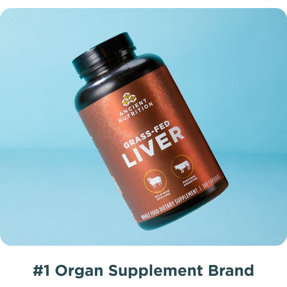 Ancient Nutrition Organ Supplements, Grass-Fed and Wild Organ Complex Capsules, Beef & Lamb Liver, Supports Healthy Blood, Gut, and Liver, 180 Ct